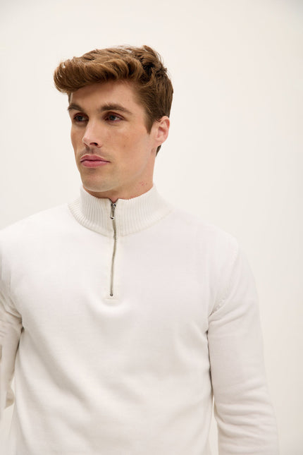 Men's Cotton Mock-Neck Sweater - Off-White | Ron Tomson