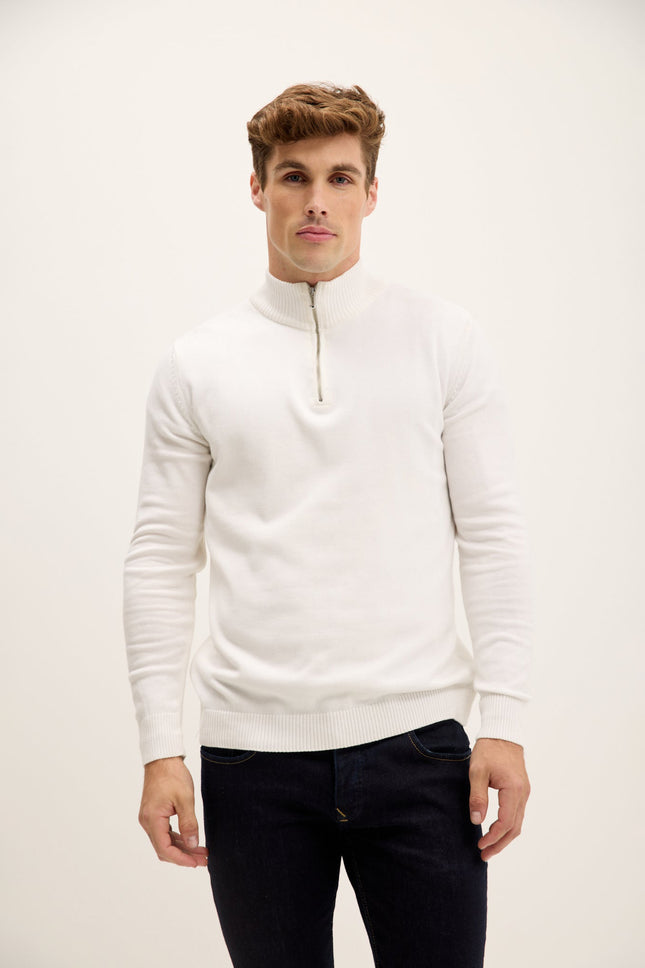 Men's Cotton Mock-Neck Sweater - Off-White | Ron Tomson
