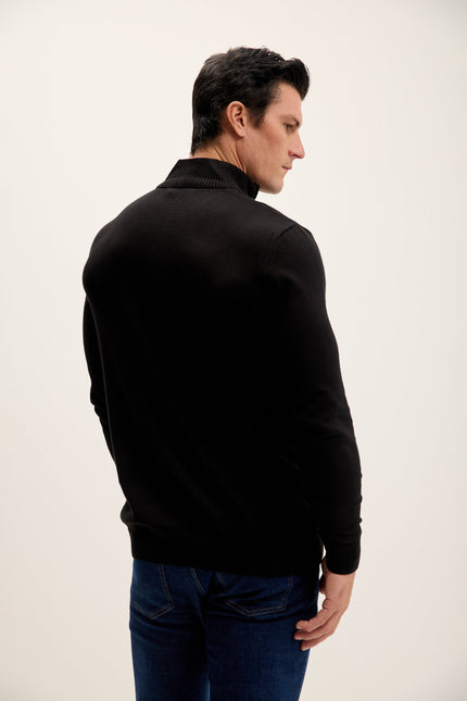 Men's Mock-Neck Ribbed Sweater - Black | Ron Tomson