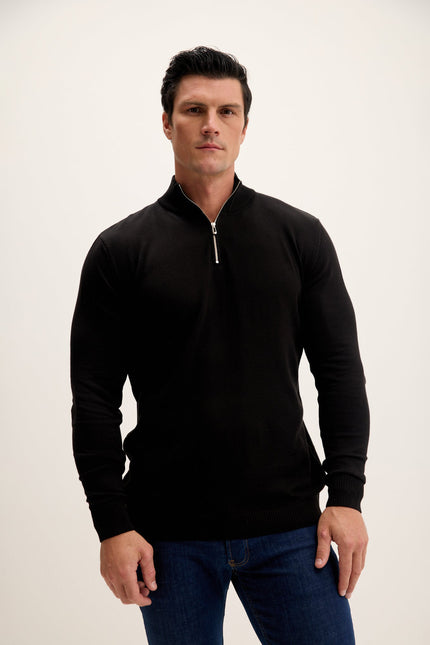 Men's Mock-Neck Ribbed Sweater - Black | Ron Tomson