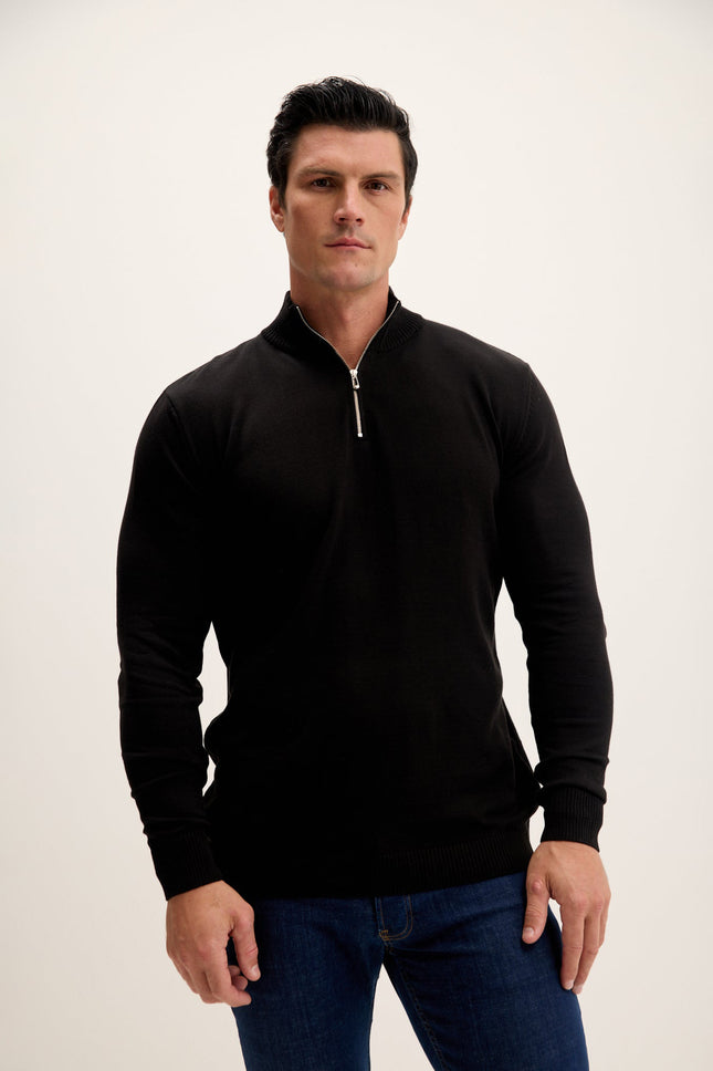 Men's Mock-Neck Ribbed Sweater - Black | Ron Tomson