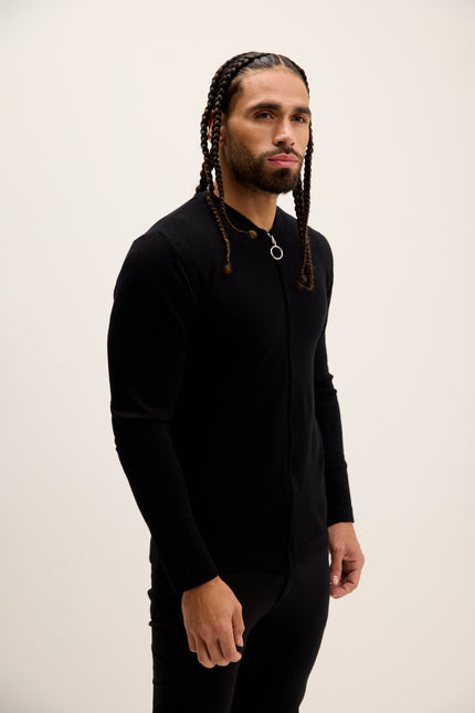 Men's Full-Zip Cardigan - Black | Ron Tomson