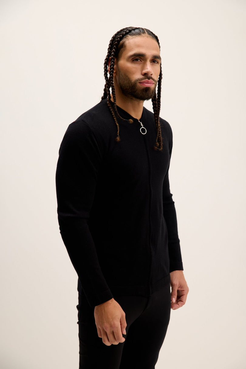 Men's Full-Zip Cardigan - Black | Ron Tomson