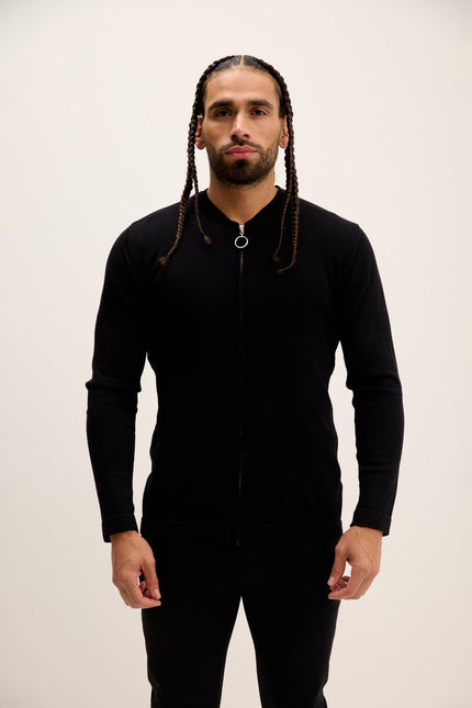Men's Full-Zip Cardigan - Black | Ron Tomson