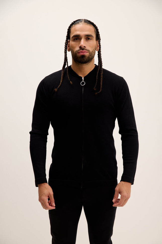 Men's Full-Zip Cardigan - Black | Ron Tomson