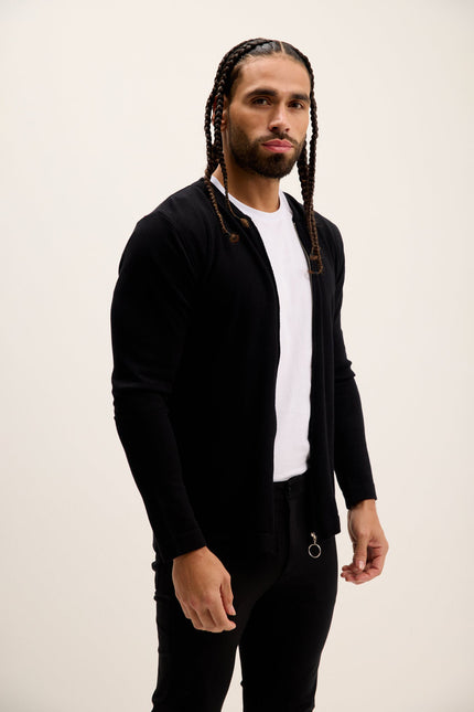 Men's Full-Zip Cardigan - Black | Ron Tomson