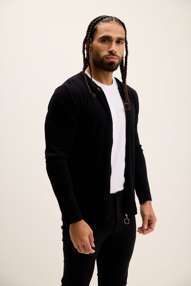 Men's Full-Zip Cardigan - Black | Ron Tomson
