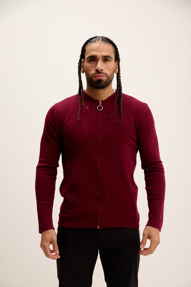 Men's Full-Zip Cardigan - Burgundy | Ron Tomson
