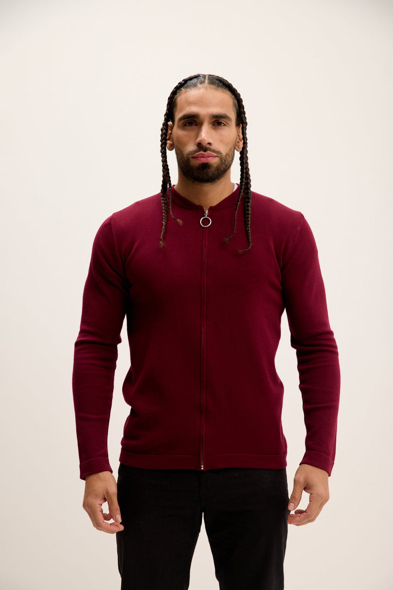 Men's Full-Zip Cardigan - Burgundy | Ron Tomson