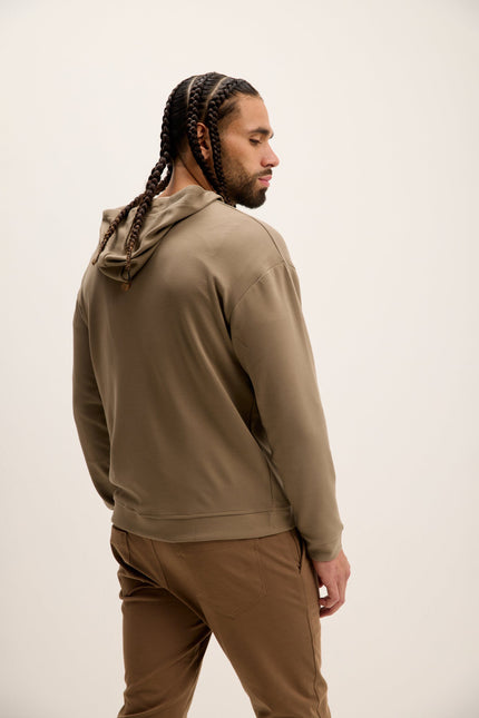 Men's Relaxed Hooded Sweater - Dark Beige | Ron Tomson