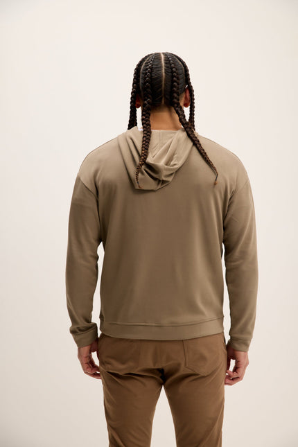 Men's Relaxed Hooded Sweater - Dark Beige | Ron Tomson