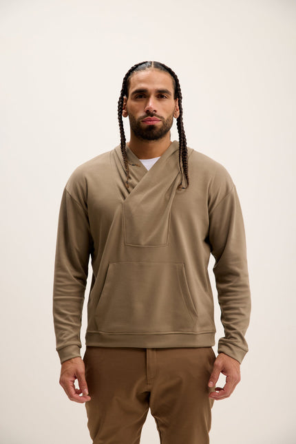 Men's Relaxed Hooded Sweater - Dark Beige | Ron Tomson