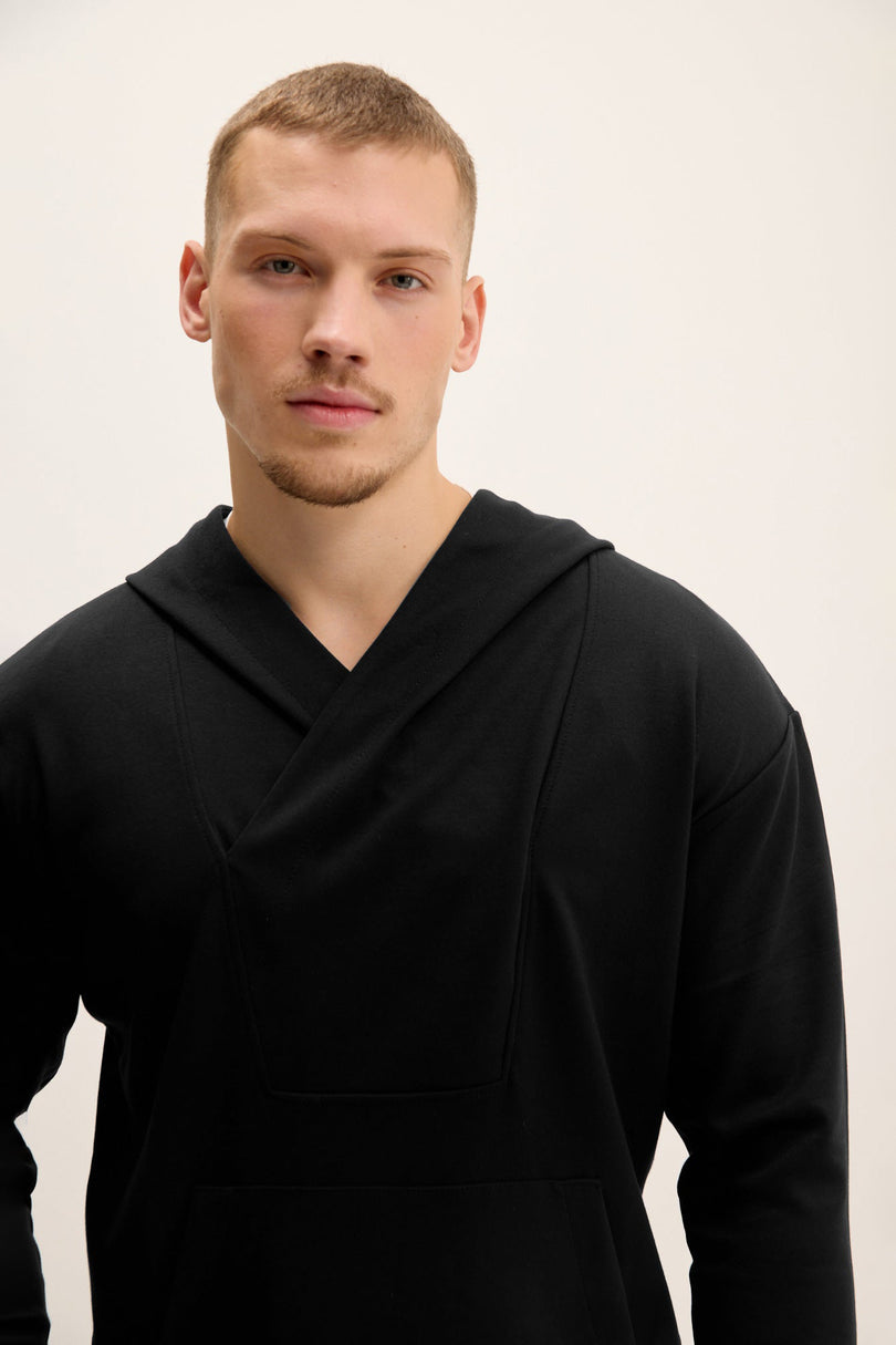 Men's Hooded Sweater - Black | Ron Tomson