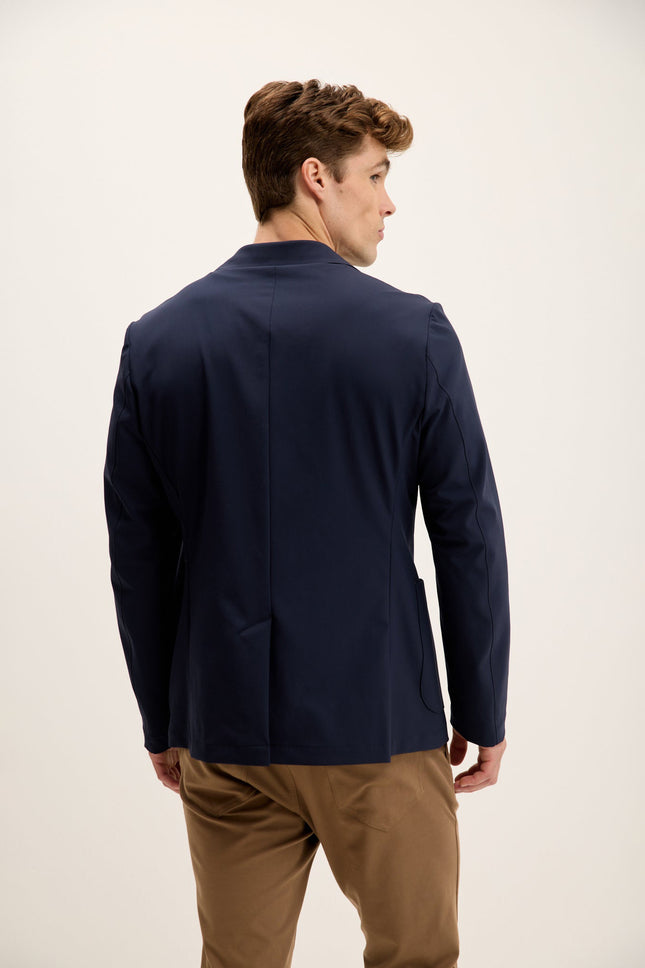 Men's Single-Breasted Notch Lapel Blazer - Navy | Ron Tomson