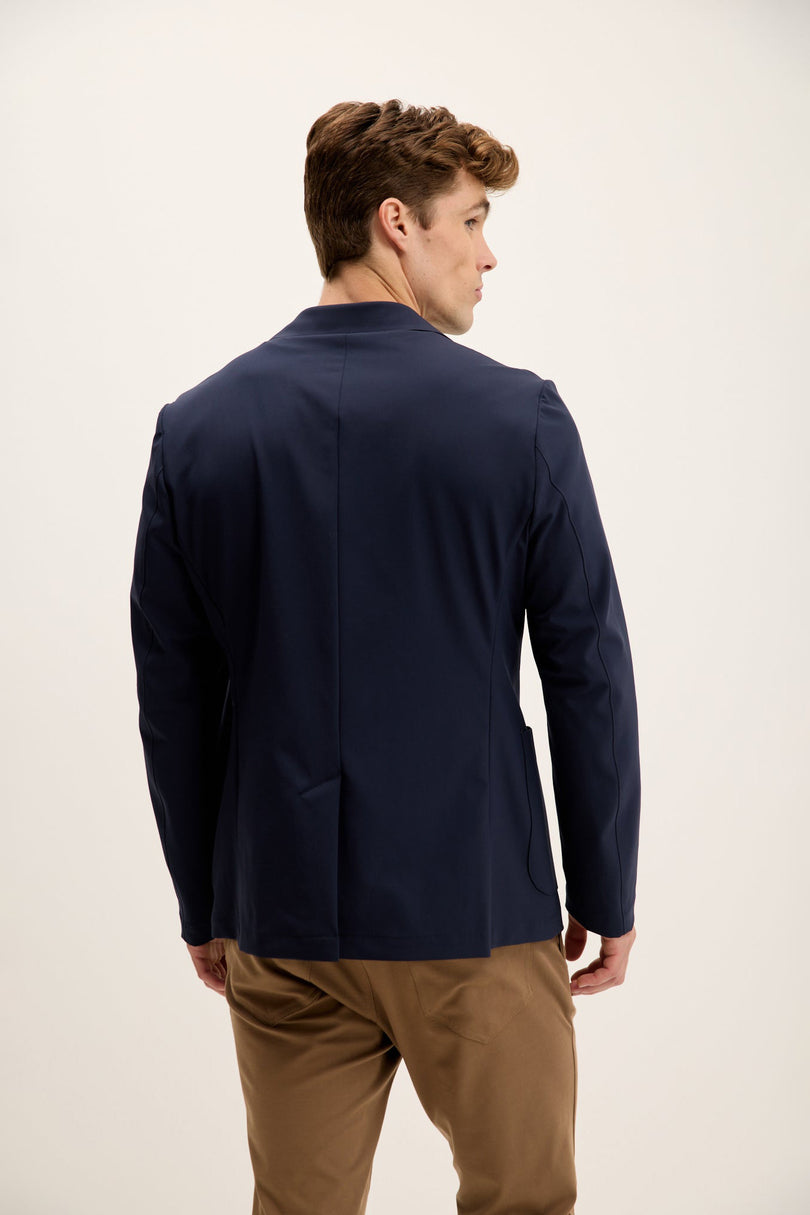 Men's Single-Breasted Notch Lapel Blazer - Navy | Ron Tomson