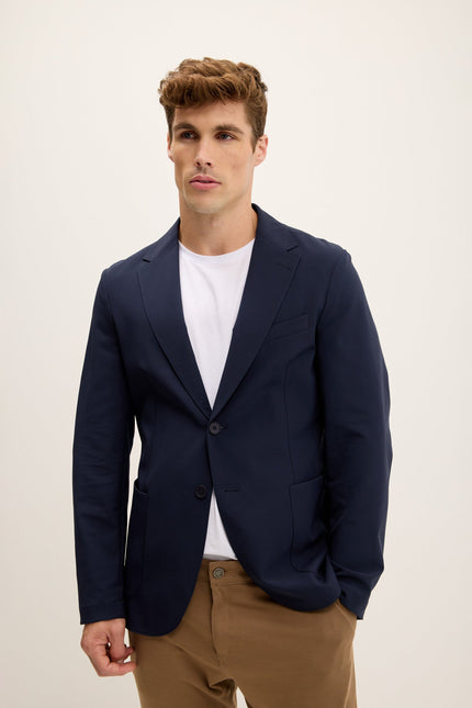 Men's Single-Breasted Notch Lapel Blazer - Navy | Ron Tomson