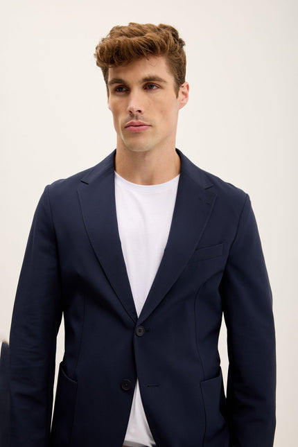 Men's Single-Breasted Notch Lapel Blazer - Navy | Ron Tomson
