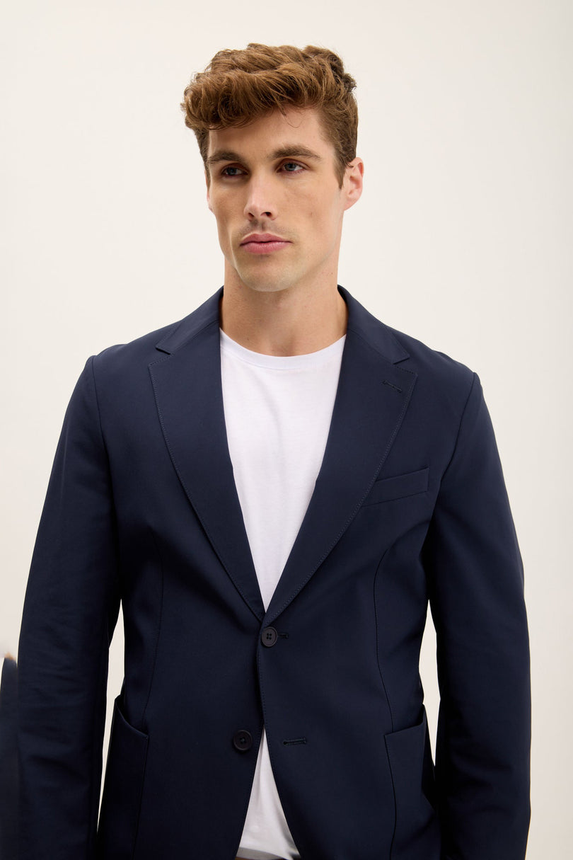 Men's Single-Breasted Notch Lapel Blazer - Navy | Ron Tomson