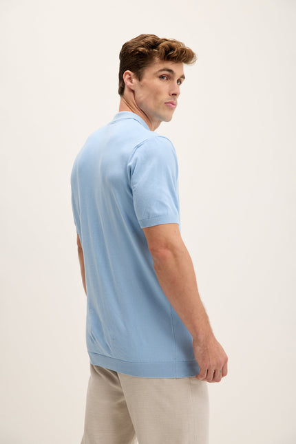 Men's Knit Polo Shirt - Blue | Ron Tomson