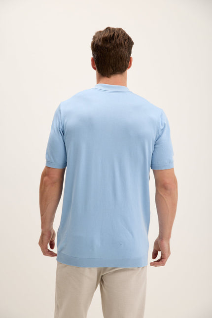 Men's Knit Polo Shirt - Blue | Ron Tomson