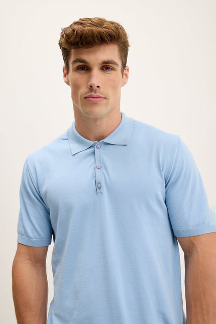 Men's Knit Polo Shirt - Blue | Ron Tomson