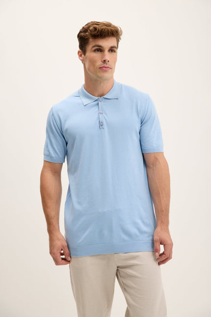 Men's Knit Polo Shirt - Blue | Ron Tomson