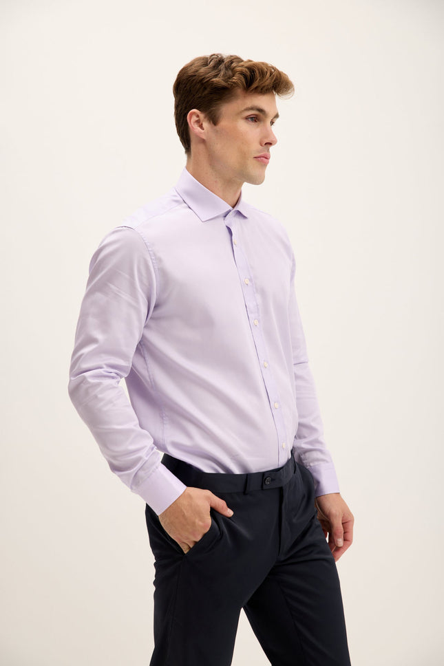 Men's Spread Collar Fitted Dress Shirt - Lavender | Ron Tomson