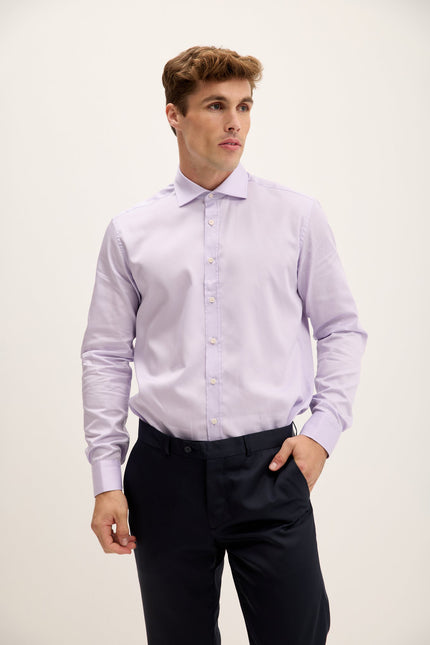 Men's Spread Collar Fitted Dress Shirt - Lavender | Ron Tomson
