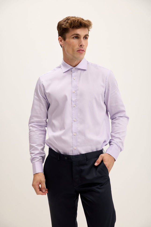 Men's Spread Collar Fitted Dress Shirt - Lavender | Ron Tomson