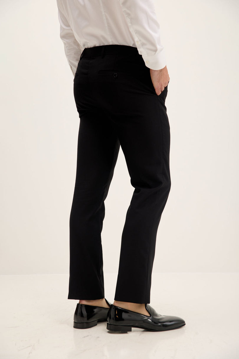 Men's Wool Tuxedo Pants - Black Matte | Ron Tomson