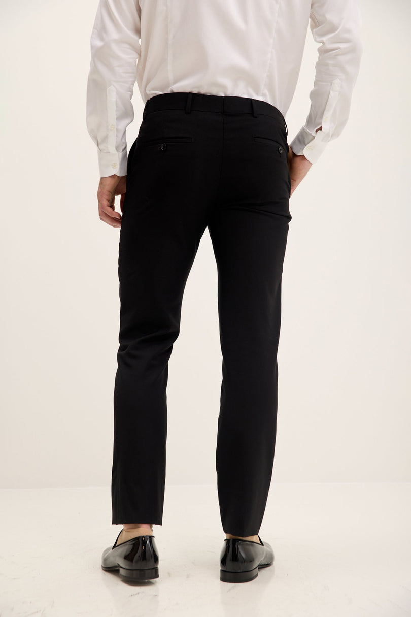 Men's Wool Tuxedo Pants - Black Matte | Ron Tomson
