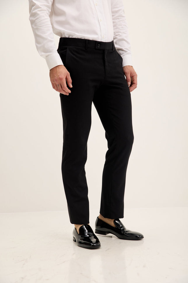 Men's Wool Tuxedo Pants - Black Matte | Ron Tomson