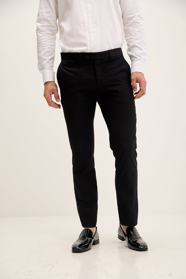 Men's Wool Tuxedo Pants - Black Matte | Ron Tomson