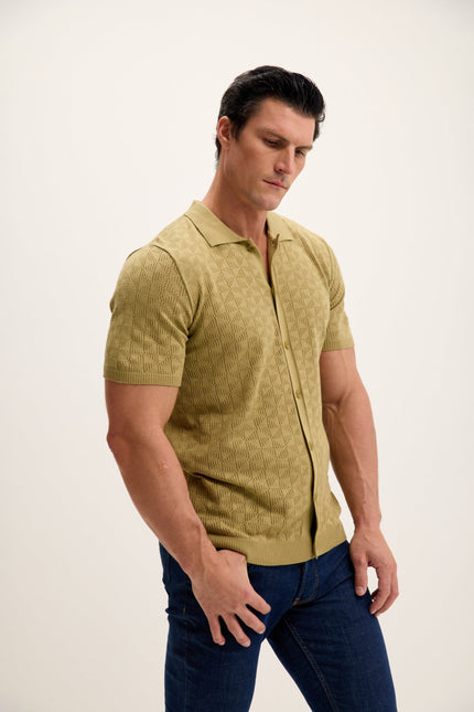 Men's Crochet Polo Shirt - Light Green | Ron Tomson