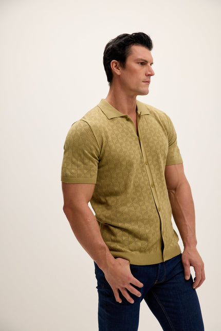 Men's Crochet Polo Shirt - Light Green | Ron Tomson