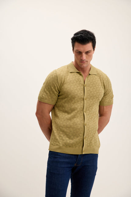 Men's Crochet Polo Shirt - Light Green | Ron Tomson