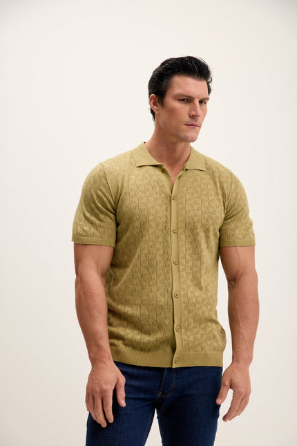 Men's Crochet Polo Shirt - Light Green | Ron Tomson