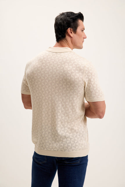 Men's Crochet Polo Shirt - Beige | Ron Tomson