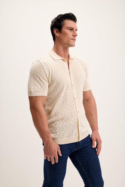 Men's Crochet Polo Shirt - Beige | Ron Tomson