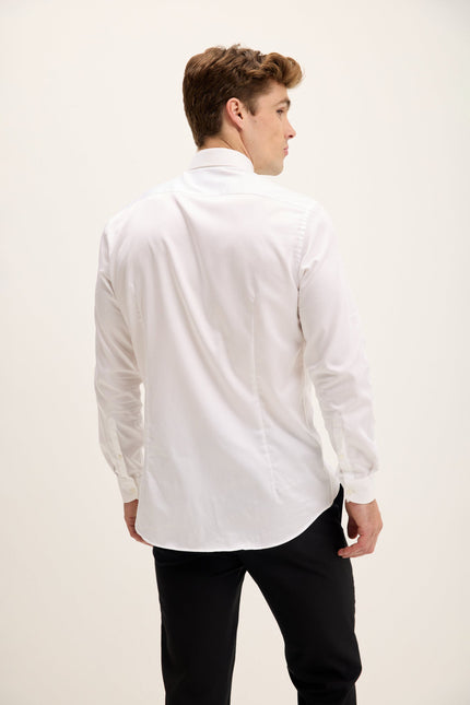 Slim Fit Pique Front Long Sleeve Dress Shirt