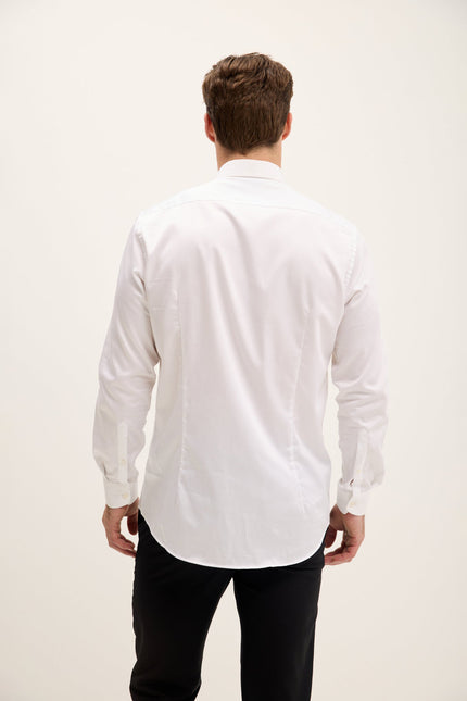 Men's Slim Fit Pique Front Tuxedo Shirt - White | Ron Tomson