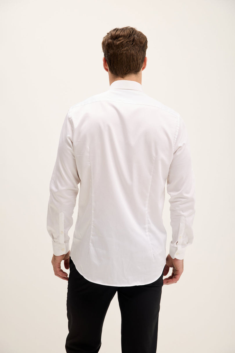 Men's Slim Fit Pique Front Tuxedo Shirt - White | Ron Tomson