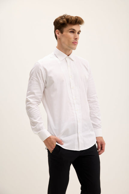 Slim Fit Pique Front Long Sleeve Dress Shirt