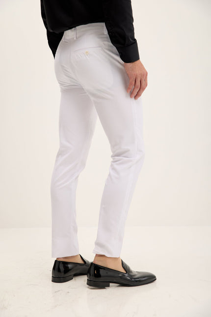 Men's Tapered Tuxedo Pants - White Matte | Ron Tomson