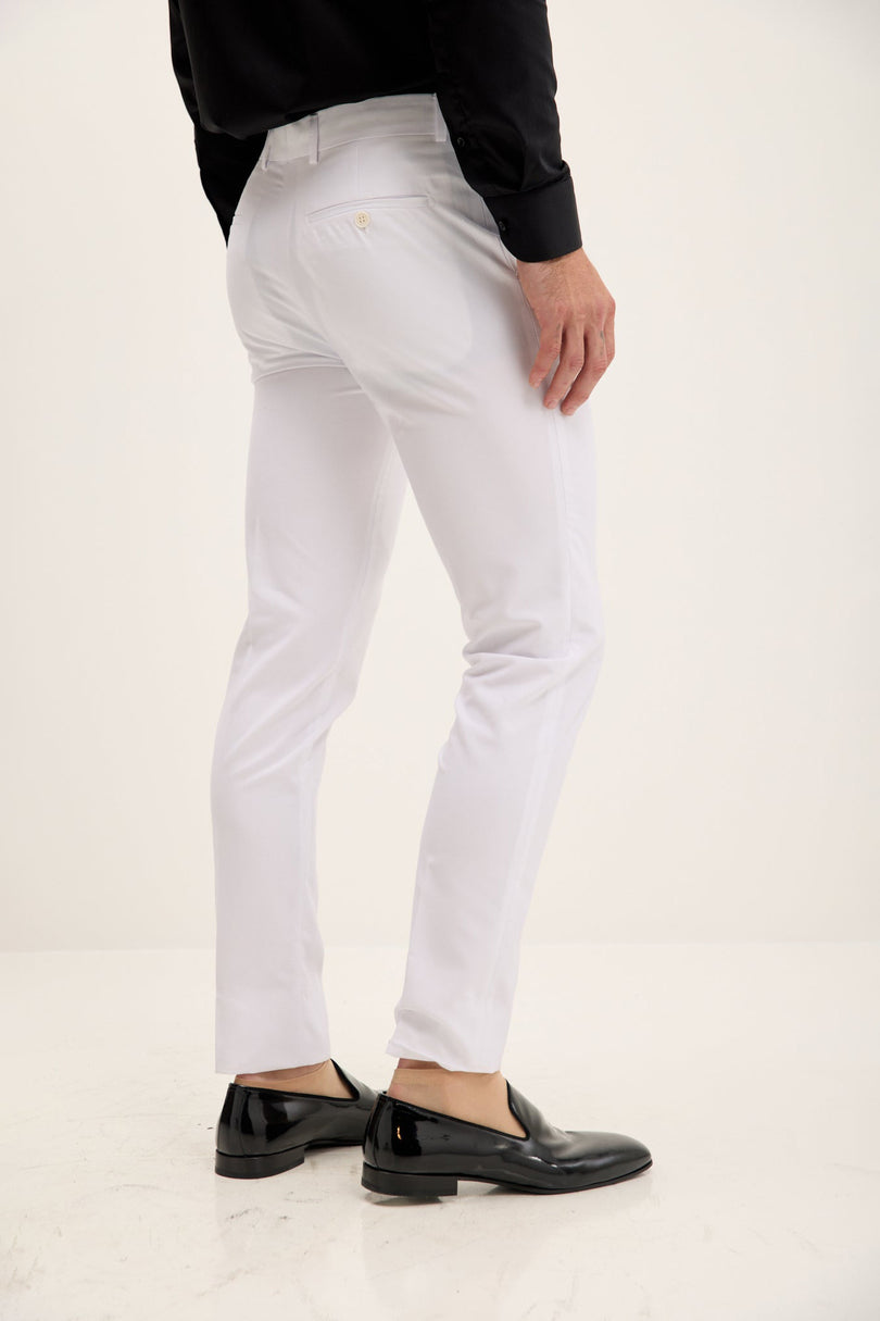 Men's Tapered Tuxedo Pants - White Matte | Ron Tomson