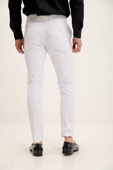 Men's Tapered Tuxedo Pants - White Matte | Ron Tomson