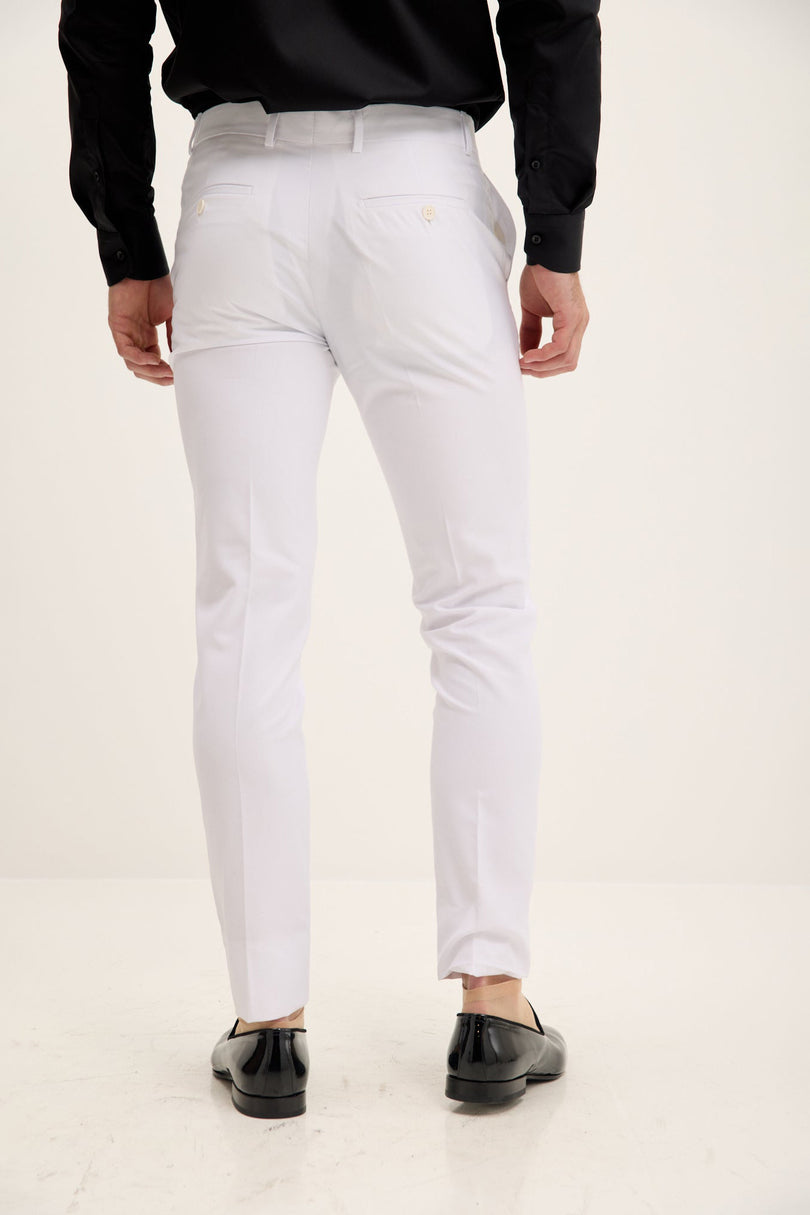 Men's Tapered Tuxedo Pants - White Matte | Ron Tomson