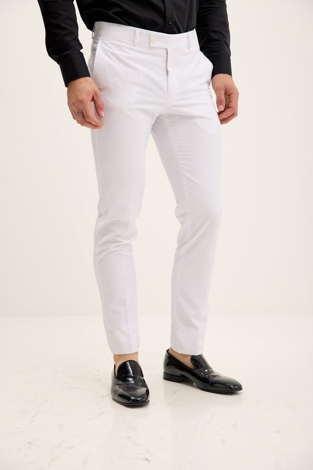 Men's Tapered Tuxedo Pants - White Matte | Ron Tomson
