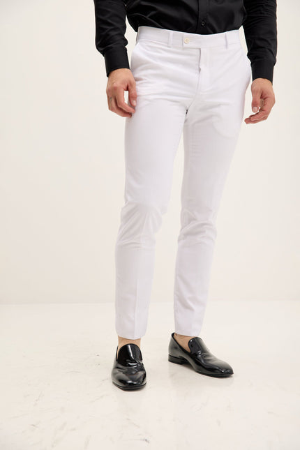 Men's Tapered Tuxedo Pants - White Matte | Ron Tomson