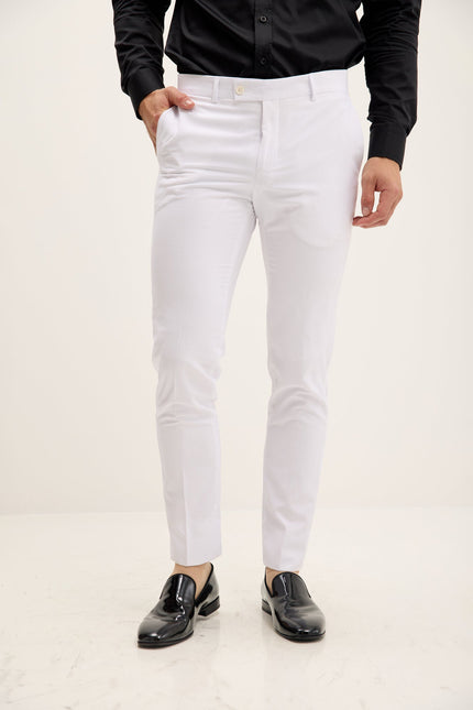 Men's Tapered Tuxedo Pants - White Matte | Ron Tomson